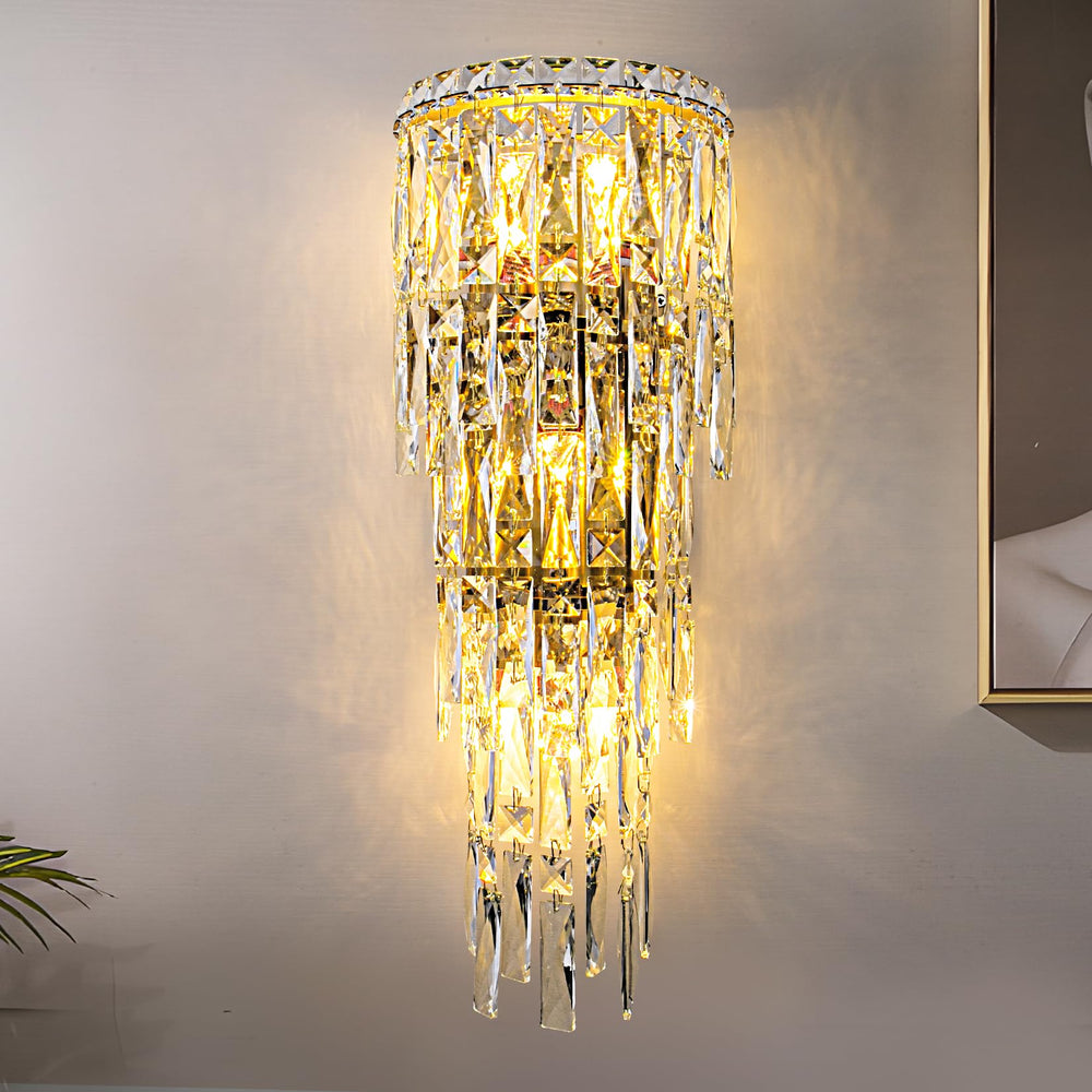 Crystal Wall Sconce Light Fixture – 3-Tier E12 Dimmable Indoor Wall Lamp