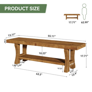 Solid Wood Entryway Bench – 55" Farmhouse Seat