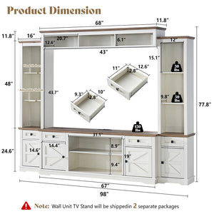98" Farmhouse Wall Unit Entertainment Center with Barn Doors & Power Outlets