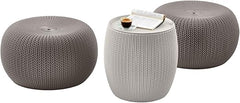 Outdoor Pouf Ottoman Set with Storage Table – 3-Piece Resin Seating