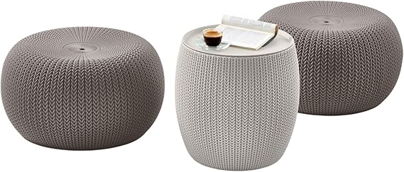 Outdoor Pouf Ottoman Set with Storage Table