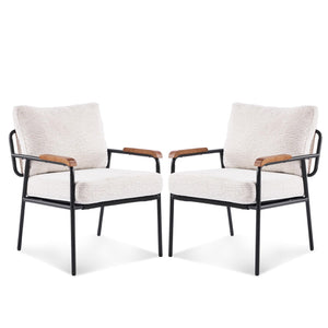 Mid-Century Modern Accent Armchair with Wood Armrests – Linen Upholstered Reading Chair