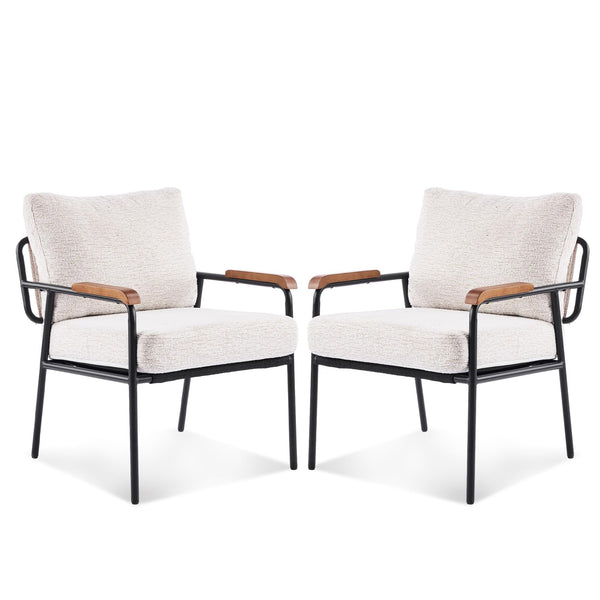 Mid-Century Modern Accent Armchair with Wood Armrests – Linen Upholstered Reading Chair