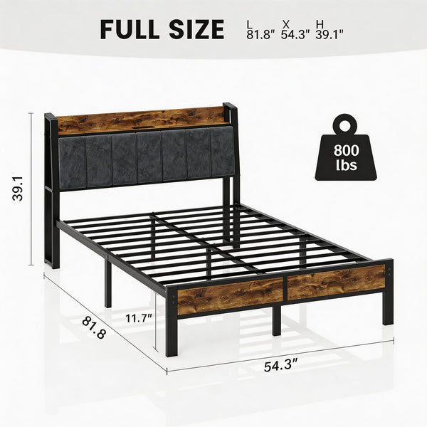LED Platform Bed Frame with Charging Station & RGB Lighting