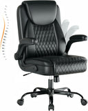 Ergonomic Leather Office Chair with Flip-Up Arms & Lumbar Support