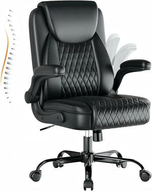 Ergonomic Leather Office Chair with Flip-Up Arms