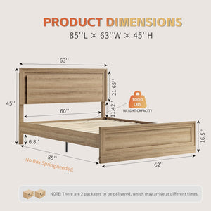Queen Wood Bed Frame with Headboard, Footboard & RGB LED Light