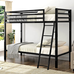 Twin Over Twin Metal Bunk Bed with Ladder and Guardrail
