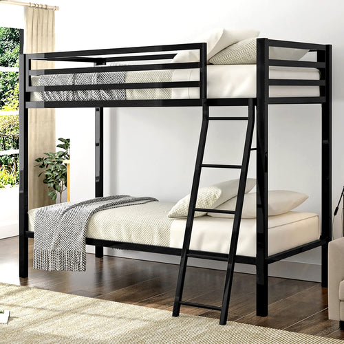 Twin Over Twin Metal Bunk Bed with Ladder and Guardrail