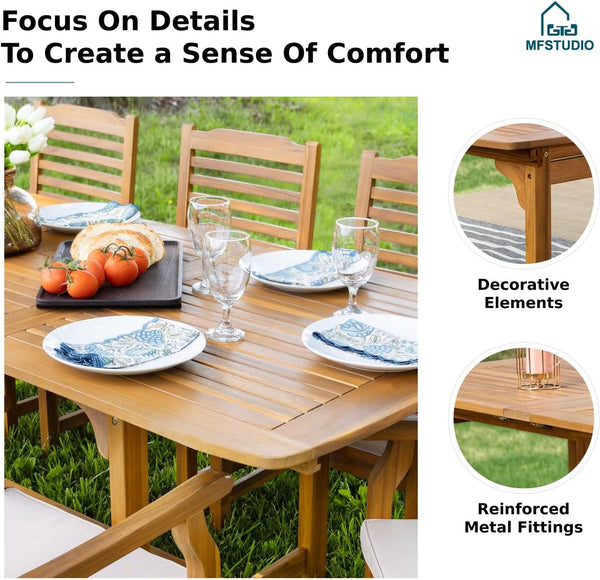 Expandable Acacia Wood Outdoor Dining Table Set with Chairs