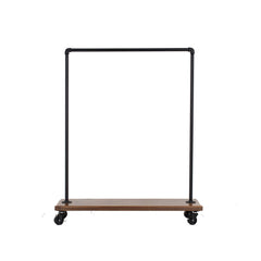 Industrial Pipe Rolling Clothing Rack with Wood Shelf