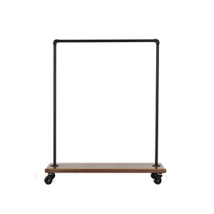 Industrial Pipe Rolling Clothing Rack with Wood Shelf