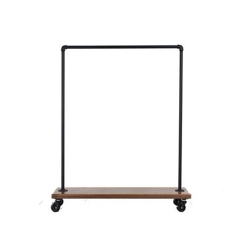 Industrial Pipe Rolling Clothing Rack with Wood Shelf