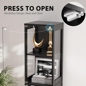 Glass Display Cabinet 4-Tier with LED Lights & Motion Sensor
