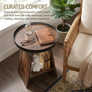 Round 2-Tier Side Table with Tray Top