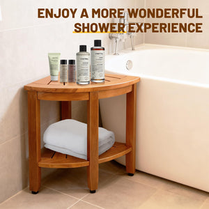 Teak Corner Shower Bench with Shelf