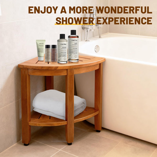 Teak Corner Shower Bench with Shelf
