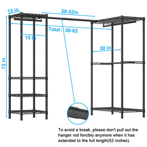 L-Shaped Corner Clothes Rack with Expandable Hanger Rod