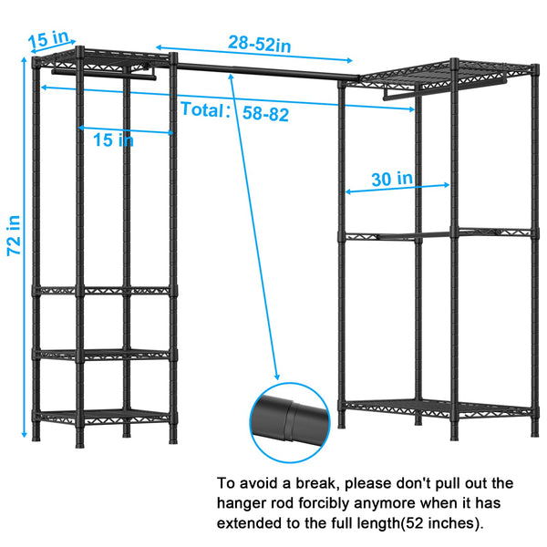 L-Shaped Corner Clothes Rack with Expandable Hanger Rod