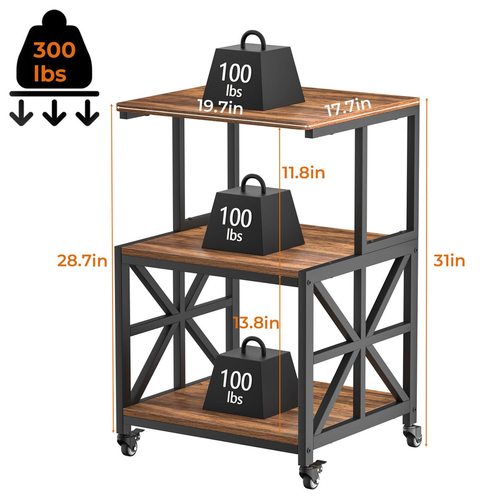 Printer Stand with Lockable Wheels & 3-Tier Storage Shelf