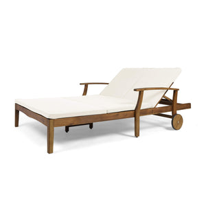 Acacia Wood Double Chaise Lounge with Cushions