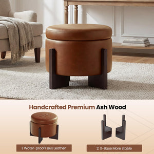 Divanus Faux Leather Round Ottoman, 22 Inch Storage Ottoman,Multi-Functional Footrest for Living Room & Bedroom,Apartments (Brown, Round)