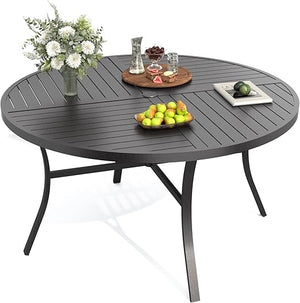 Round Metal Outdoor Dining Table with Umbrella Hole