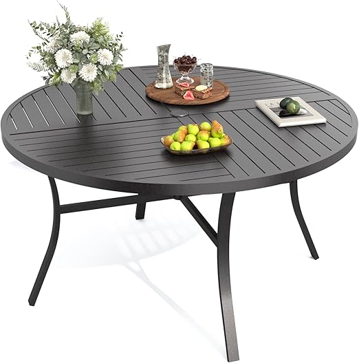 Round Metal Outdoor Dining Table with Umbrella Hole