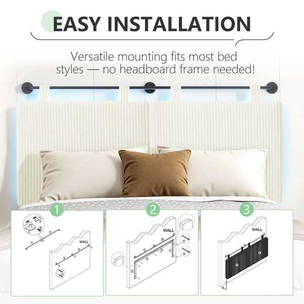 Queen Size Wall-Mounted Upholstered Headboard with RGB LED Lights