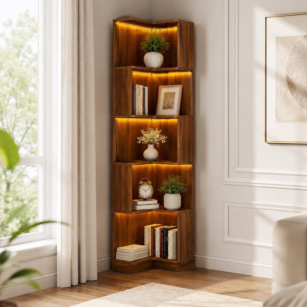 6-Tier Corner Bookshelf with LED Lights