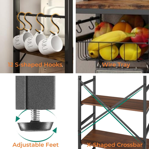 6-Tier Kitchen Baker's Rack with Power Outlet and Wire Basket