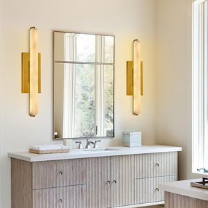 Alabaster Wall Sconces Set of 2 – Brass Gold, 25 Inch