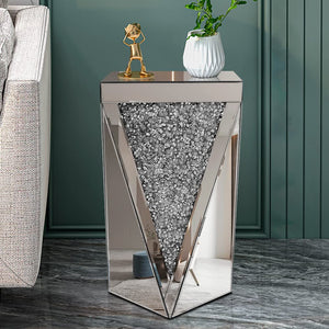 Mirrored End Table with Crystal Inlay – Silver Accent Side Table