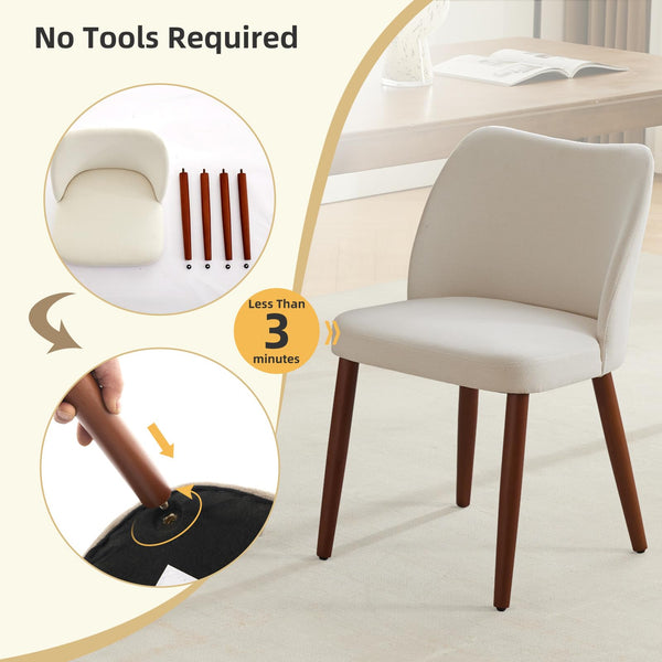 Upholstered Linen Dining Chair Set of 4 with Wood Legs & Wing Backrest
