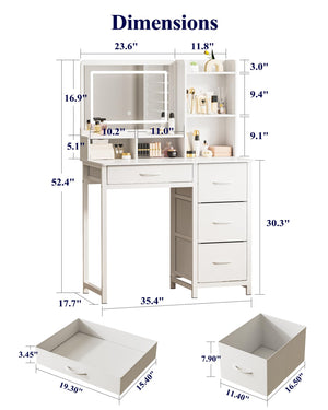 Lighted Vanity Desk with Mirror & Storage Drawers