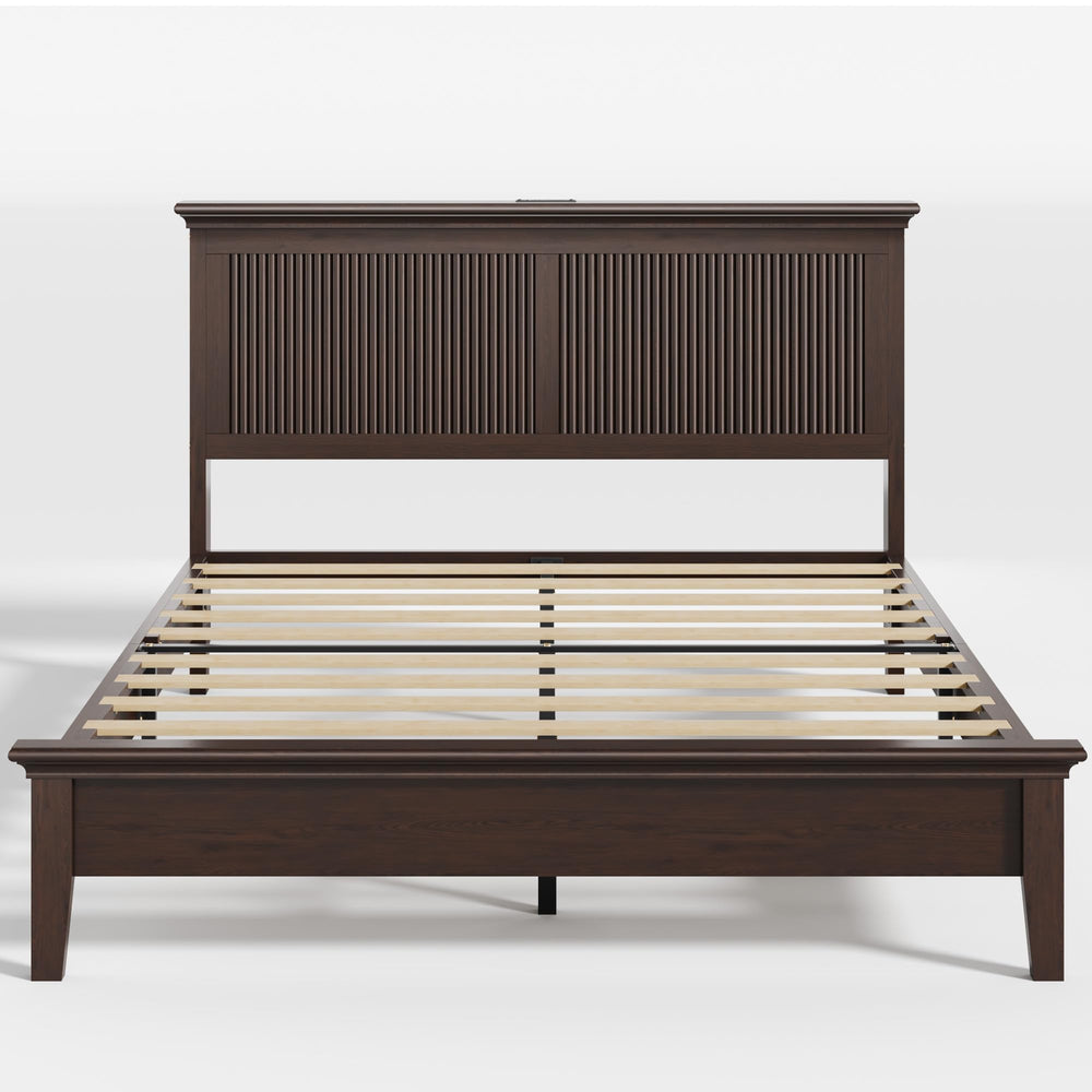 Queen Bed Frame with Tall Headboard, Charging Station & RGB LED