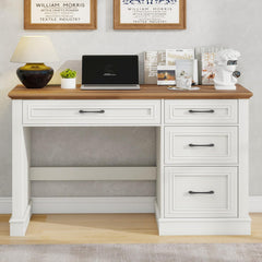 47" Farmhouse Executive Desk with Drawers, File Drawer & Charging Station