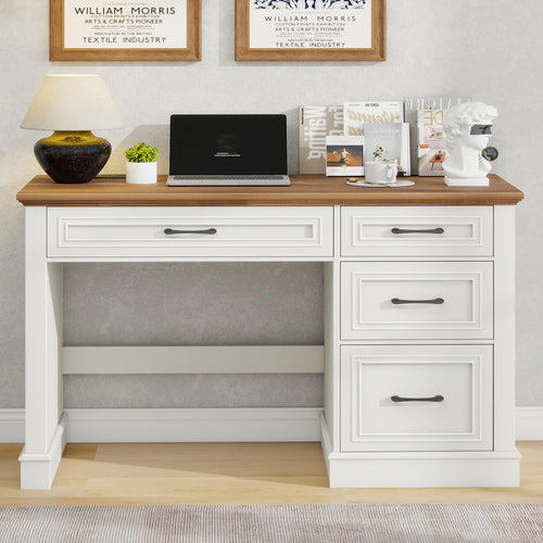 47" Farmhouse Executive Desk with Drawers, File Drawer & Charging Station
