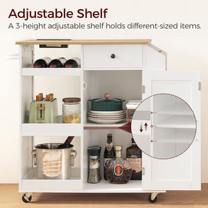 Rolling Kitchen Island Cart with Power Outlet, Drawer, Wine Rack & Spice Rack