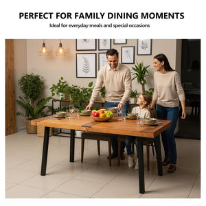 69-Inch Wood Patio Dining Table with Steel Legs, Seats 6