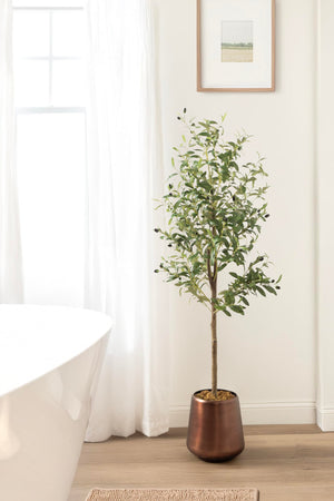 5 FT Faux Olive Tree with Bronze Metal Planter Pot