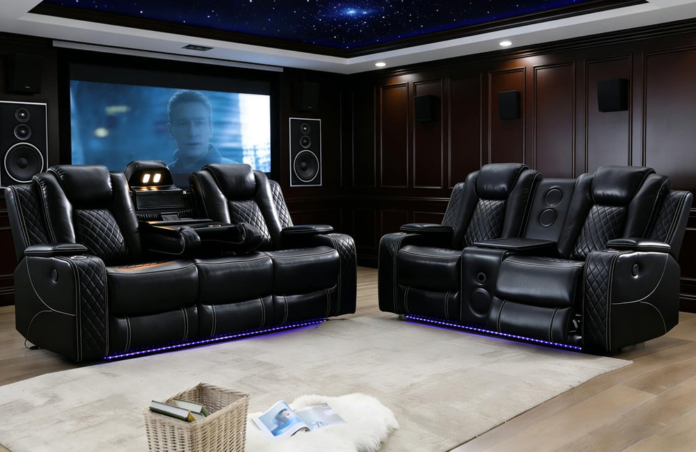 Power Reclining Sofa Set with LED & Bluetooth