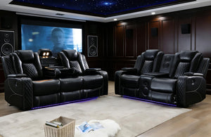 Power Reclining Sofa Set with LED & Bluetooth