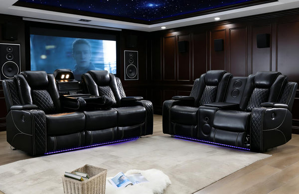 Power Reclining Sofa Set with LED & Bluetooth