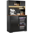 72" Tall Bar Cabinet with Fridge Space, Fluted Hutch, LED Light & Power Outlet