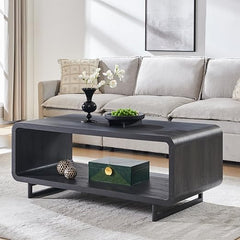 2-Tier Coffee Table with Storage Shelf | Curved Profile, Engineered Wood