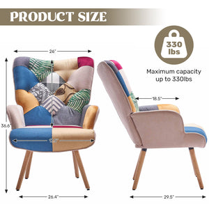 Plaid High Back Accent Chair with Adjustable Feet