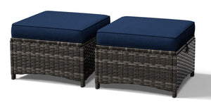 Outdoor Wicker Ottoman Set of 2 with Cushions
