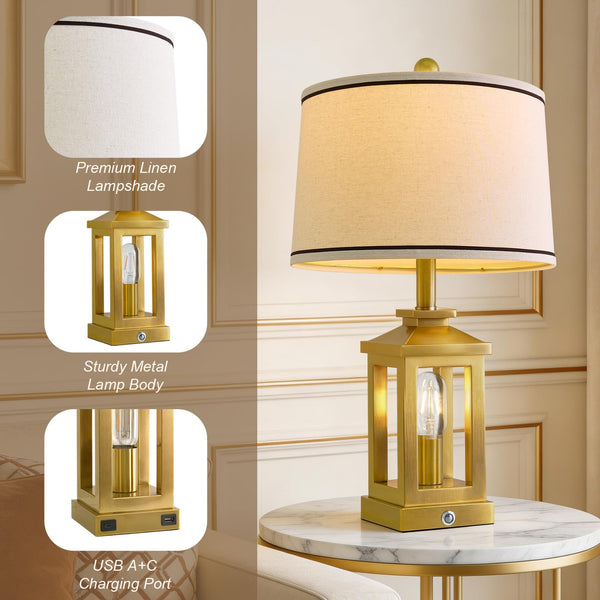 Dimmable Touch Table Lamp with USB Ports & Night Light