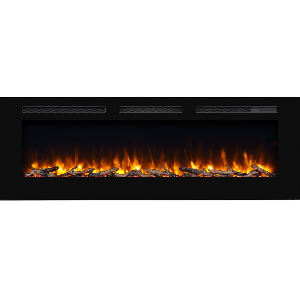 Recessed Electric Fireplace with Log Set & Crystal